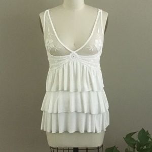 3-tiered White Mesh & Lace Ruffled Top